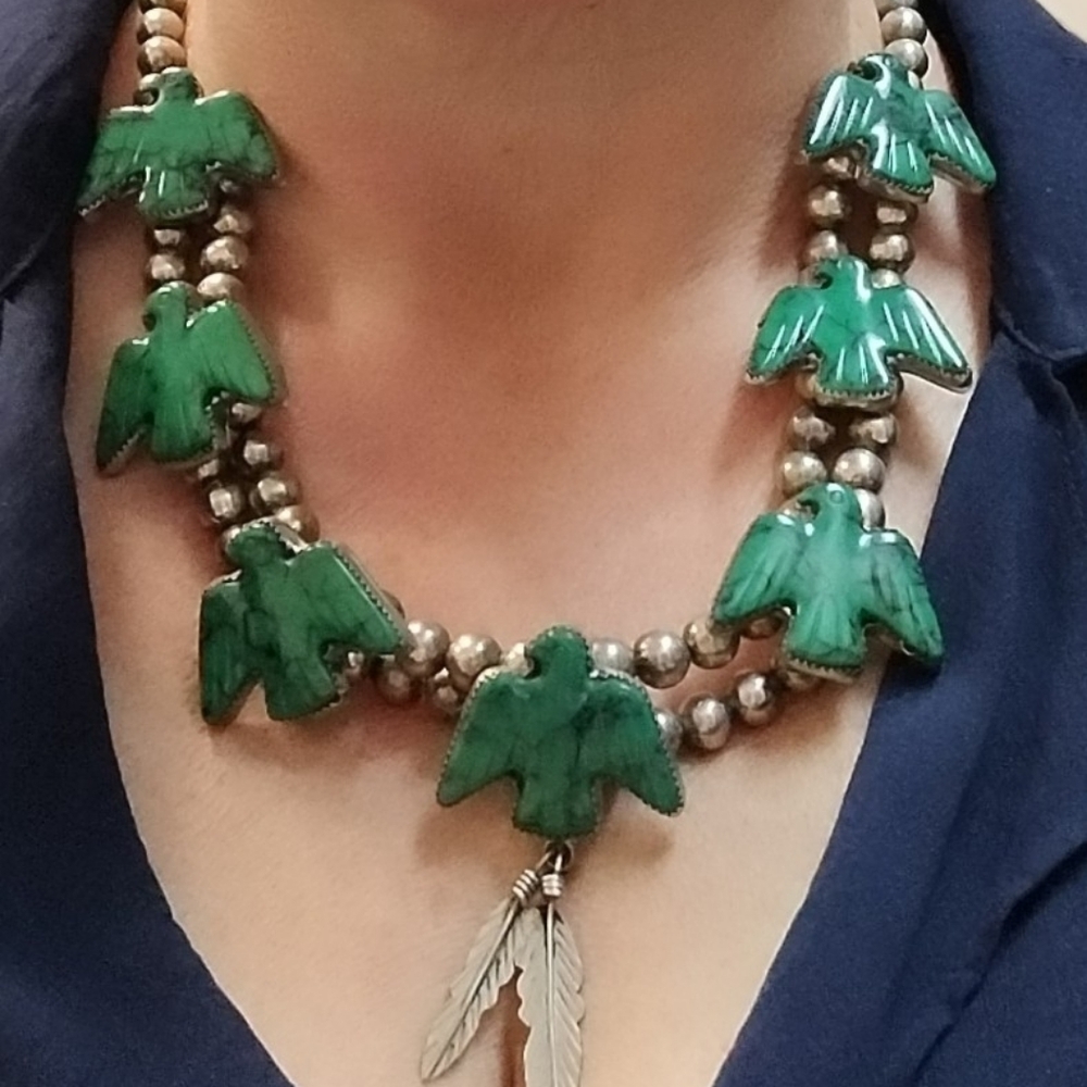 Vintage Silver Phoenix Freebird Turquoise Necklace